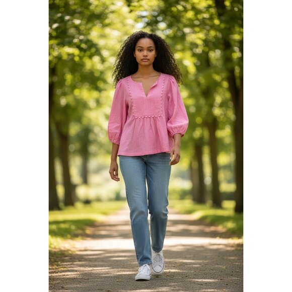 Crown & Ivy Pink Sky Scalloped Top Belk Fashion Woven Line XXL - Picture 2 of 15